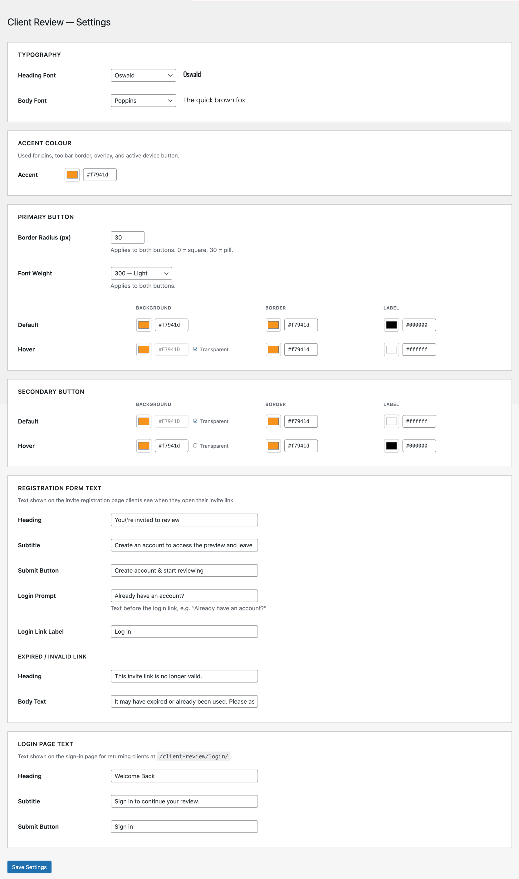 The screenshot shows a webpage with various options and settings for managing an application or system.