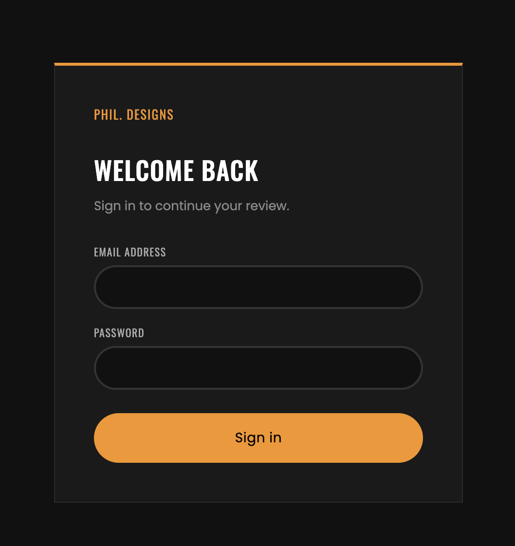 Sign-in page with options for email address and password to continue review.